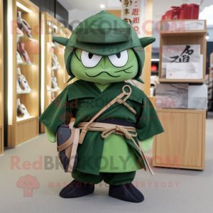 Forest Green Samurai mascot costume character dressed with Poplin Shirt and Clutch bags