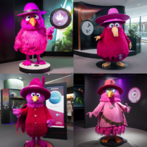 Magenta Kiwi mascot costume character dressed with Circle Skirt and Hat pins