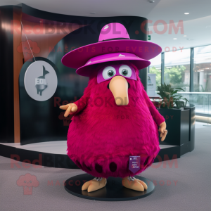 Magenta Kiwi mascot costume character dressed with Circle Skirt and Hat pins