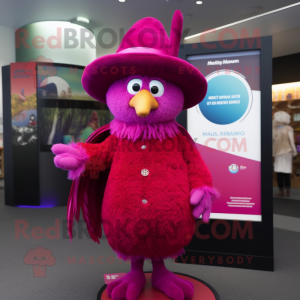 Magenta Kiwi mascot costume character dressed with Circle Skirt and Hat pins