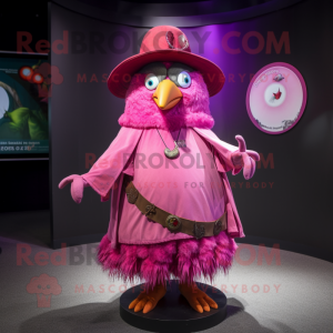 Magenta Kiwi mascot costume character dressed with Circle Skirt and Hat pins