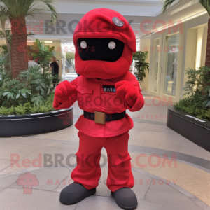 Red Commando mascot costume character dressed with Playsuit and Pocket squares