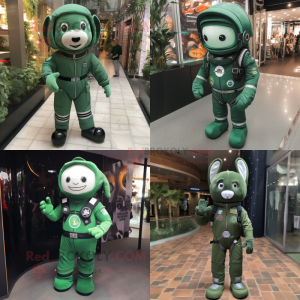 Forest Green Astronaut mascot costume character dressed with Dungarees and Keychains