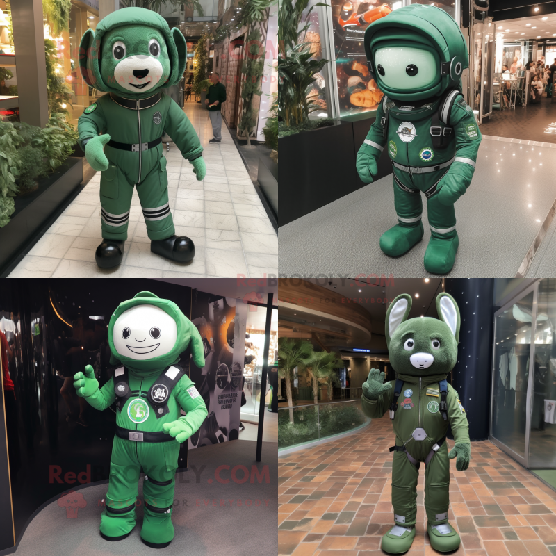 Forest Green Astronaut mascot costume character dressed with Dungarees and Keychains Forest Green Astronaut mascot costume character dressed with Dungarees and Keychains