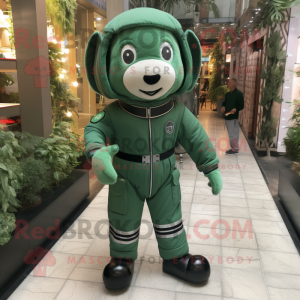 Forest Green Astronaut mascot costume character dressed with Dungarees and Keychains