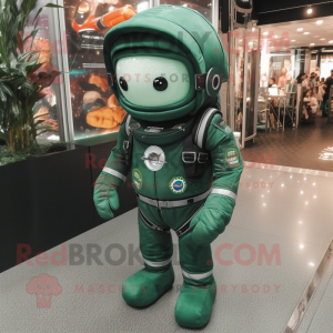 Forest Green Astronaut mascot costume character dressed with Dungarees and Keychains
