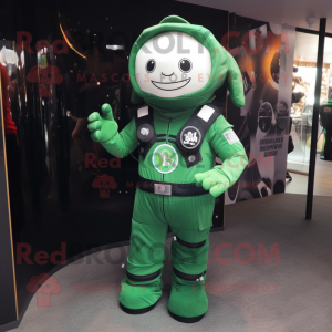 Forest Green Astronaut mascot costume character dressed with Dungarees and Keychains