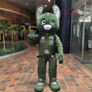 Forest Green Astronaut mascot costume character dressed with Dungarees and Keychains