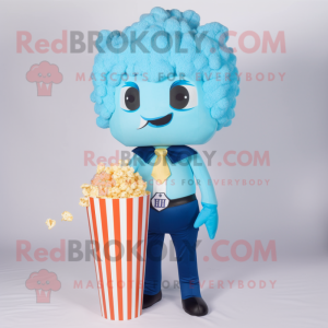 Sky Blue Pop corn mascot costume character dressed with One-Piece Swimsuit and Tie pins