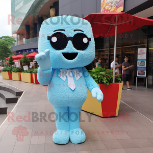 Sky Blue Pop corn mascot costume character dressed with One-Piece Swimsuit and Tie pins