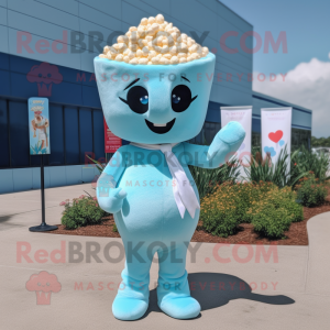 Sky Blue Pop corn mascot costume character dressed with One-Piece Swimsuit and Tie pins