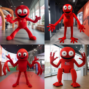 Red Spider mascot costume character dressed with Long Sleeve Tee and Gloves