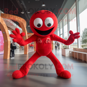 Red Spider mascot costume character dressed with Long Sleeve Tee and Gloves
