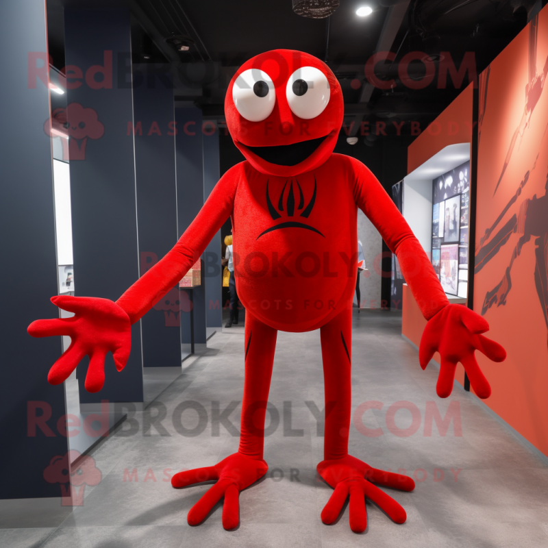 Red Spider mascot costume character dressed with Long Sleeve Tee and Gloves