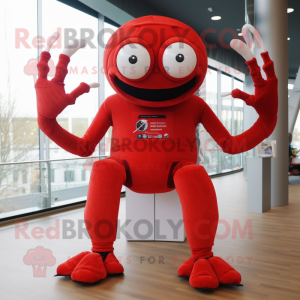 Red Spider mascot costume character dressed with Long Sleeve Tee and Gloves