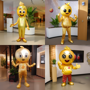 Gold Plum mascot costume character dressed with Skinny Jeans and Bracelets