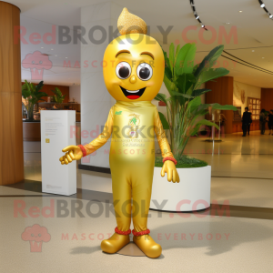 Gold Plum mascot costume character dressed with Skinny Jeans and Bracelets