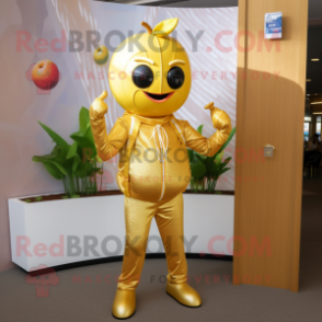 Gold Plum mascot costume character dressed with Skinny Jeans and Bracelets