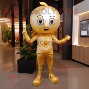 Gold Plum mascot costume character dressed with Skinny Jeans and Bracelets