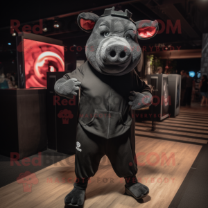 Black Pig mascot costume character dressed with Joggers and Headbands
