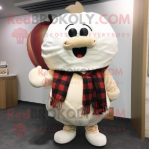 Cream Apple mascot costume character dressed with Flannel Shirt and Shawl pins