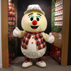 Cream Apple mascot costume character dressed with Flannel Shirt and Shawl pins
