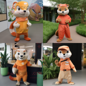 Peach Mongoose mascot costume character dressed with Chinos and Wraps