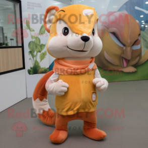 Peach Mongoose mascot costume character dressed with Chinos and Wraps