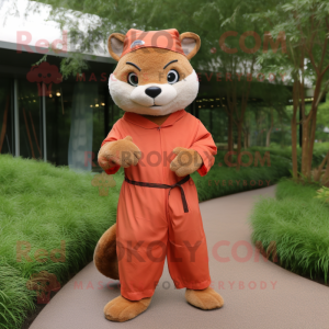 Peach Mongoose mascot costume character dressed with Chinos and Wraps