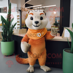 Peach Mongoose mascot costume character dressed with Chinos and Wraps