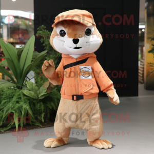 Peach Mongoose mascot costume character dressed with Chinos and Wraps