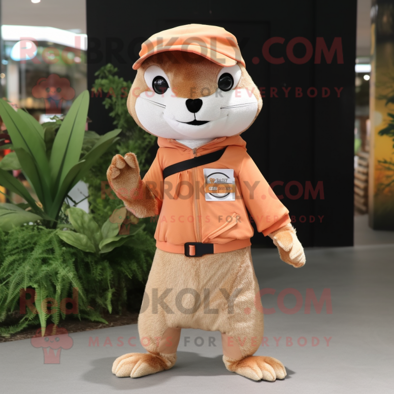 Peach Mongoose mascot costume character dressed with Chinos and Wraps Peach Mongoose mascot costume character dressed with Chinos and Wraps