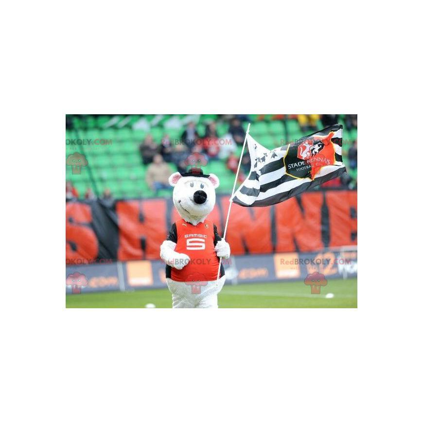 Maskot bílé myši ve sportovním oblečení - Redbrokoly.com