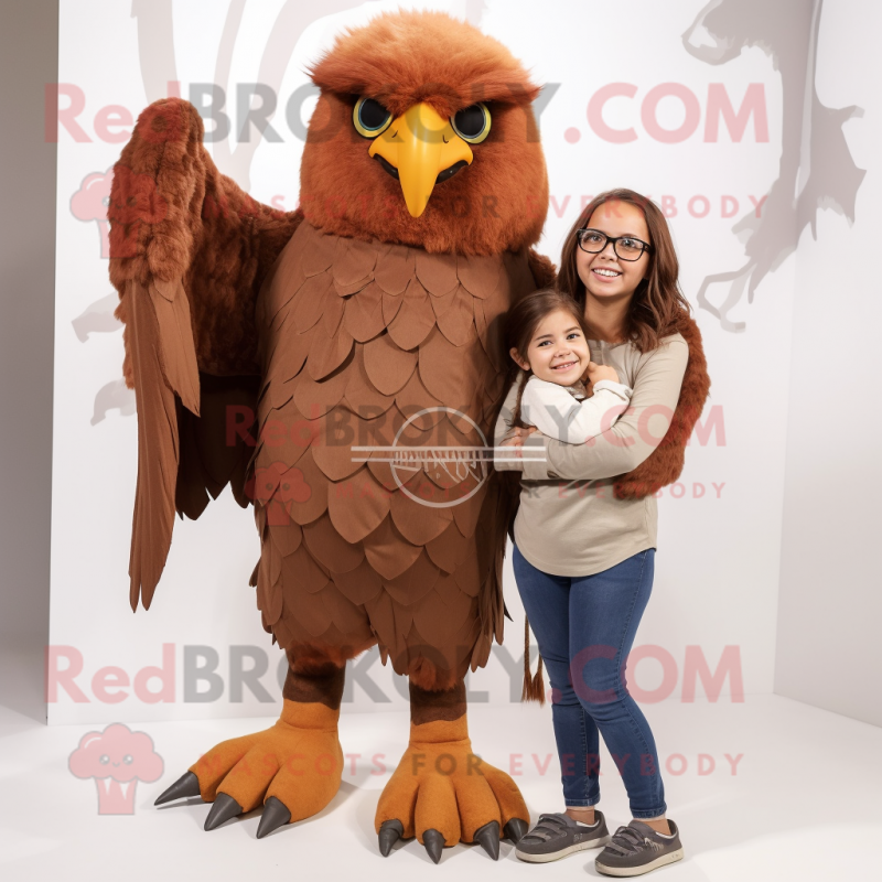 Brown harpy mascot costume character dressed with Mom Jeans and Foot pads