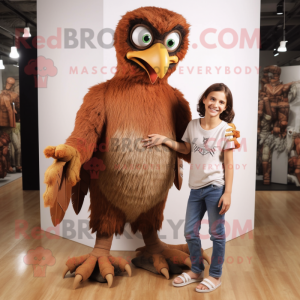 Brown harpy mascot costume character dressed with Mom Jeans and Foot pads