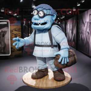 Sky Blue Frankenstein mascot costume character dressed with Cargo Shorts and Wraps