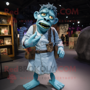 Sky Blue Frankenstein mascot costume character dressed with Cargo Shorts and Wraps