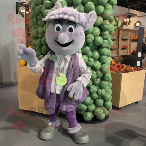 Gray Grape mascot costume character dressed with Flannel Shirt and Coin purses