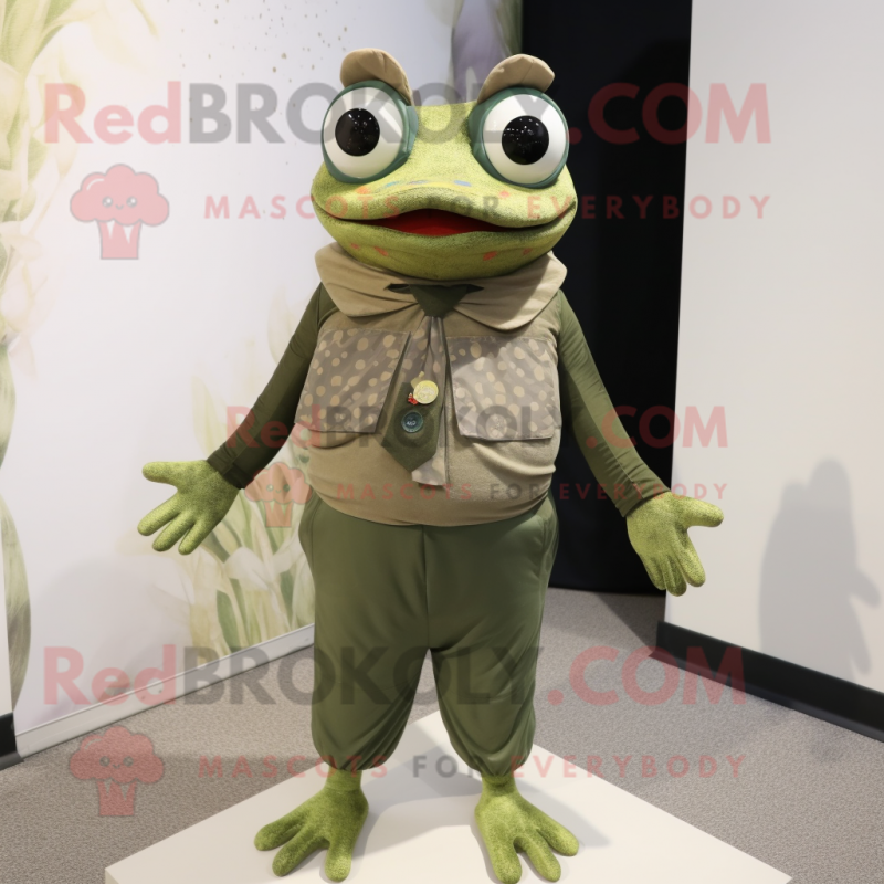 Olive Frog mascot costume character dressed with Dress Pants and Headbands