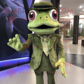 Olive Frog mascot costume character dressed with Dress Pants and Headbands