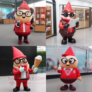Red ice cream cone mascot costume character dressed with Leather Jacket and Reading glasses