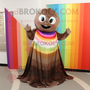 Brown Rainbow mascot costume character dressed with Evening Gown and Scarves