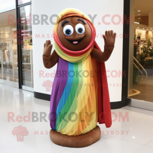 Brown Rainbow mascot costume character dressed with Evening Gown and Scarves