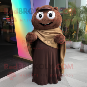 Brown Rainbow mascot costume character dressed with Evening Gown and Scarves