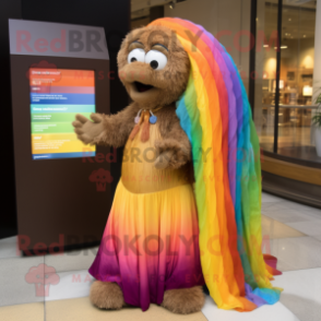 Brown Rainbow mascot costume character dressed with Evening Gown and Scarves