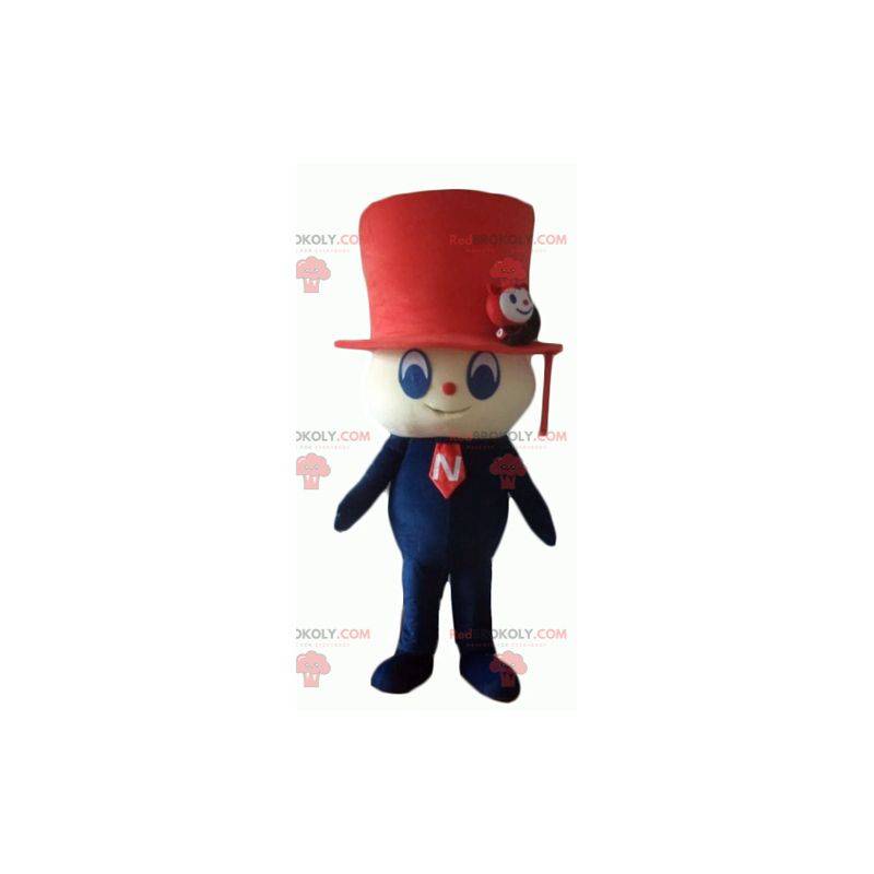 Sneeuwman mascotte met een rode hoge hoed - Redbrokoly.com