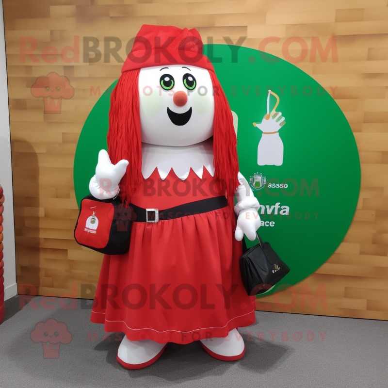 Red Irish flag mascot costume character dressed with Maxi Skirt and Tote bags Red Irish flag mascot costume character dressed with Maxi Skirt and Tote bags