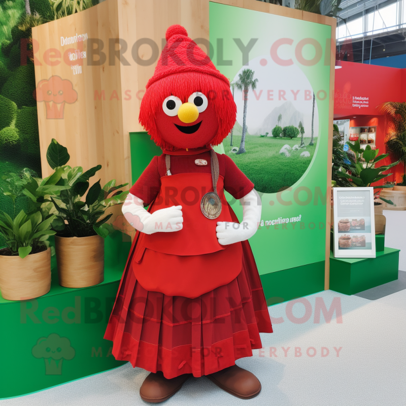 Red Irish flag mascot costume character dressed with Maxi Skirt and Tote bags Red Irish flag mascot costume character dressed with Maxi Skirt and Tote bags