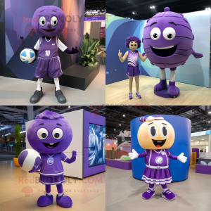 Purple Volleyball ball mascot costume character dressed with Midi Dress and Belts