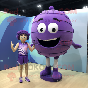 Purple Volleyball ball mascot costume character dressed with Midi Dress and Belts